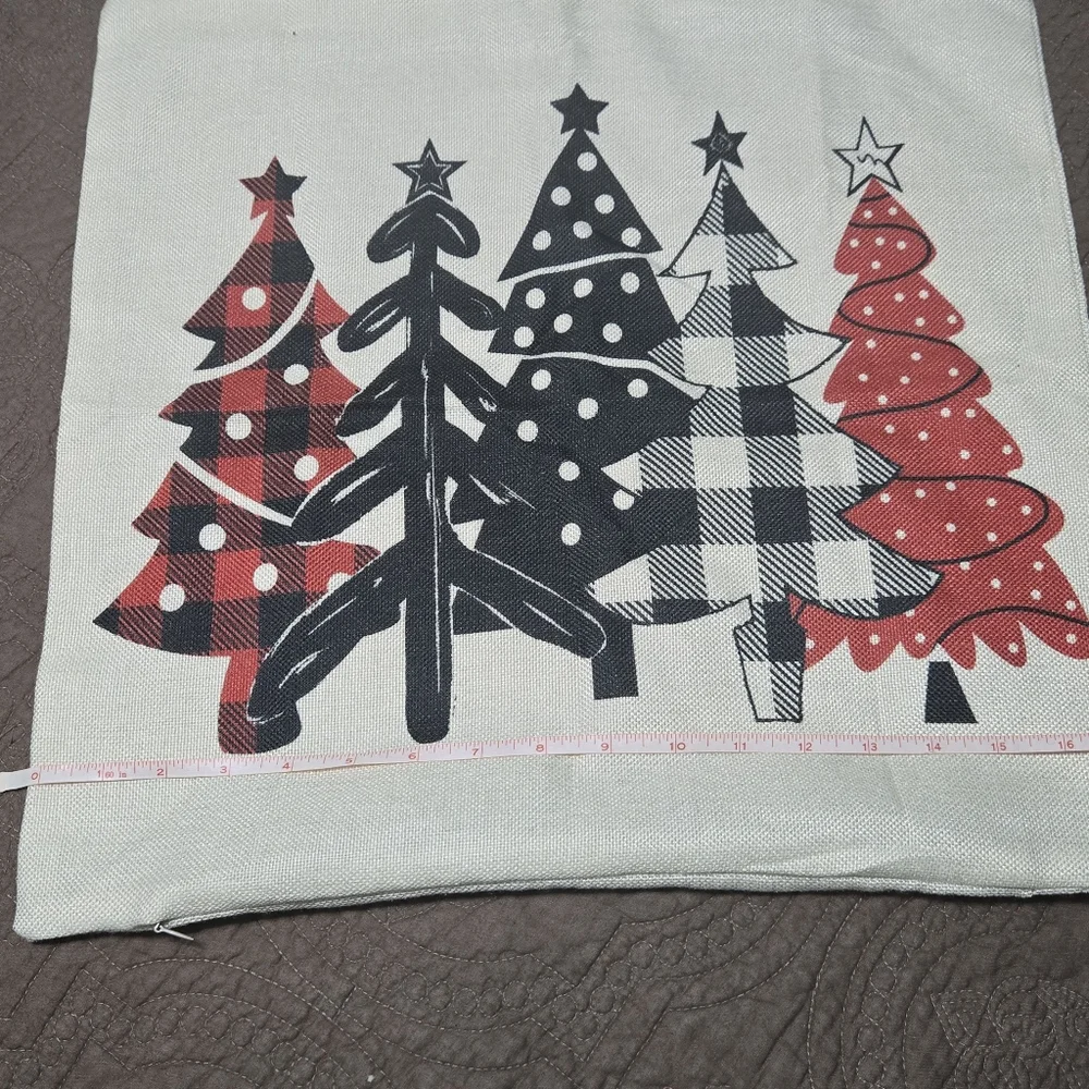 Holiday Black and Red Buffalo Check and Polka-dot Christmas Trees Pillow Cover